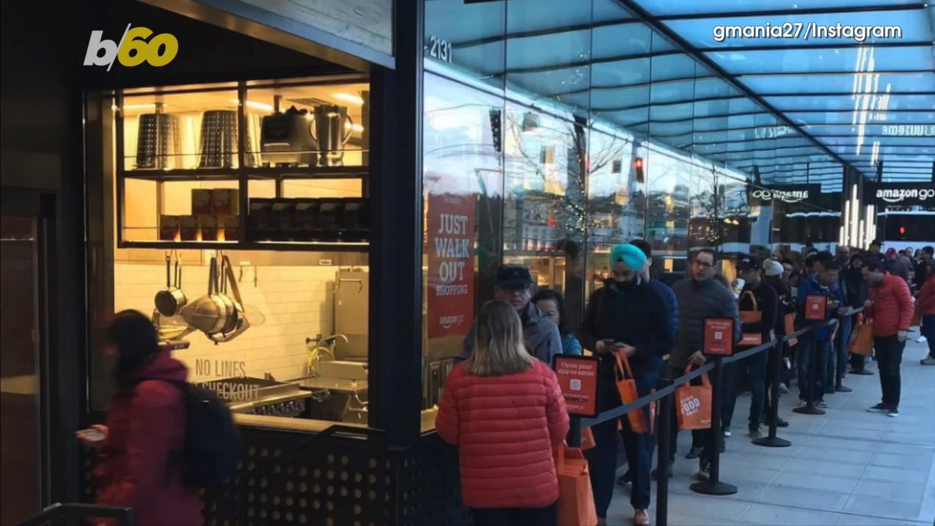 Long lines wrapped around the block as eager customers waited to be among the first to shop at Amazon Go; a first-of-its-kind grocery store that promises no lines. The irony wasn't lost on people as they posted the chaos to social media. Sean Dowling (@se
