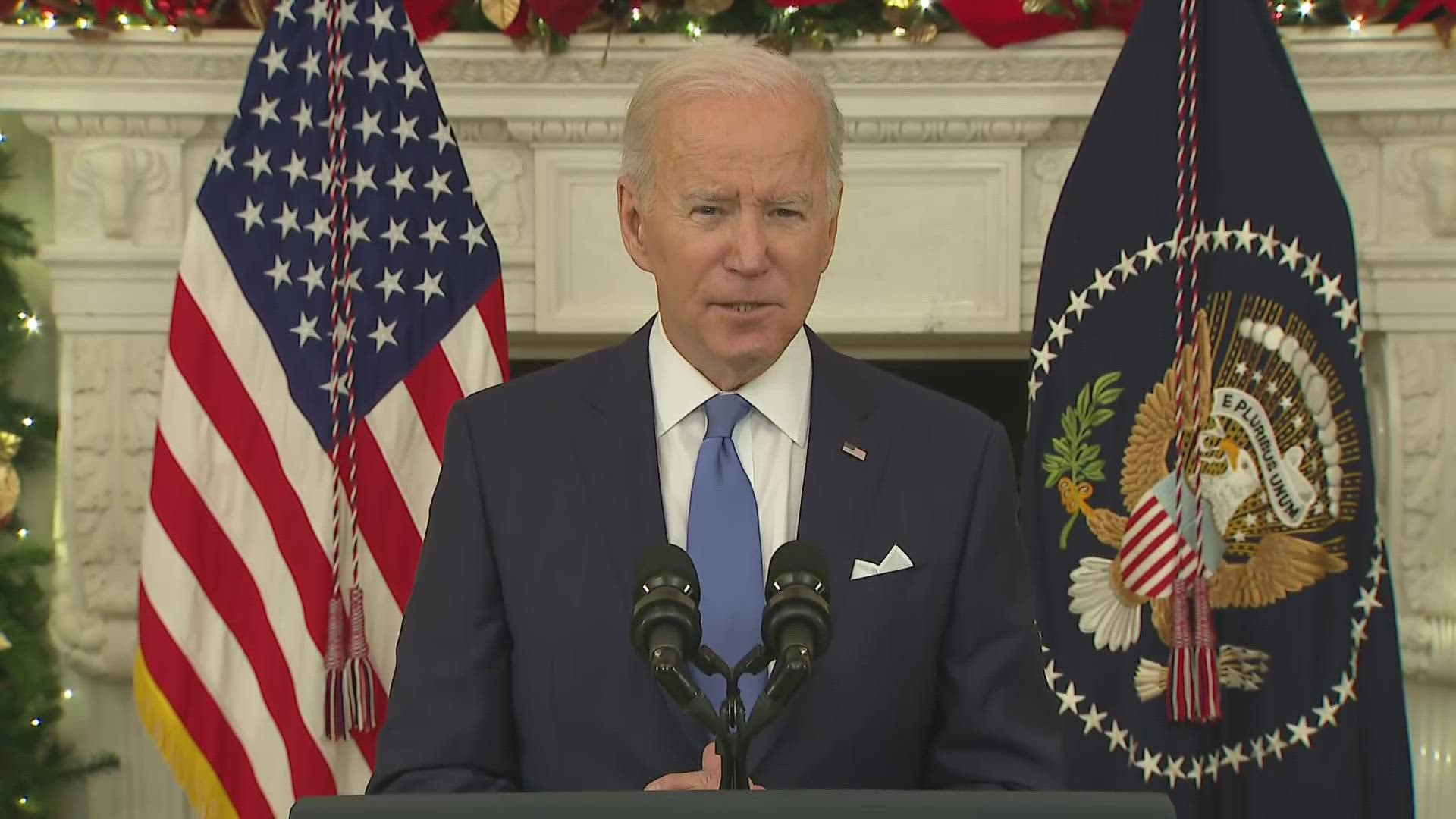 Biden said the tests will be available for free starting in January.