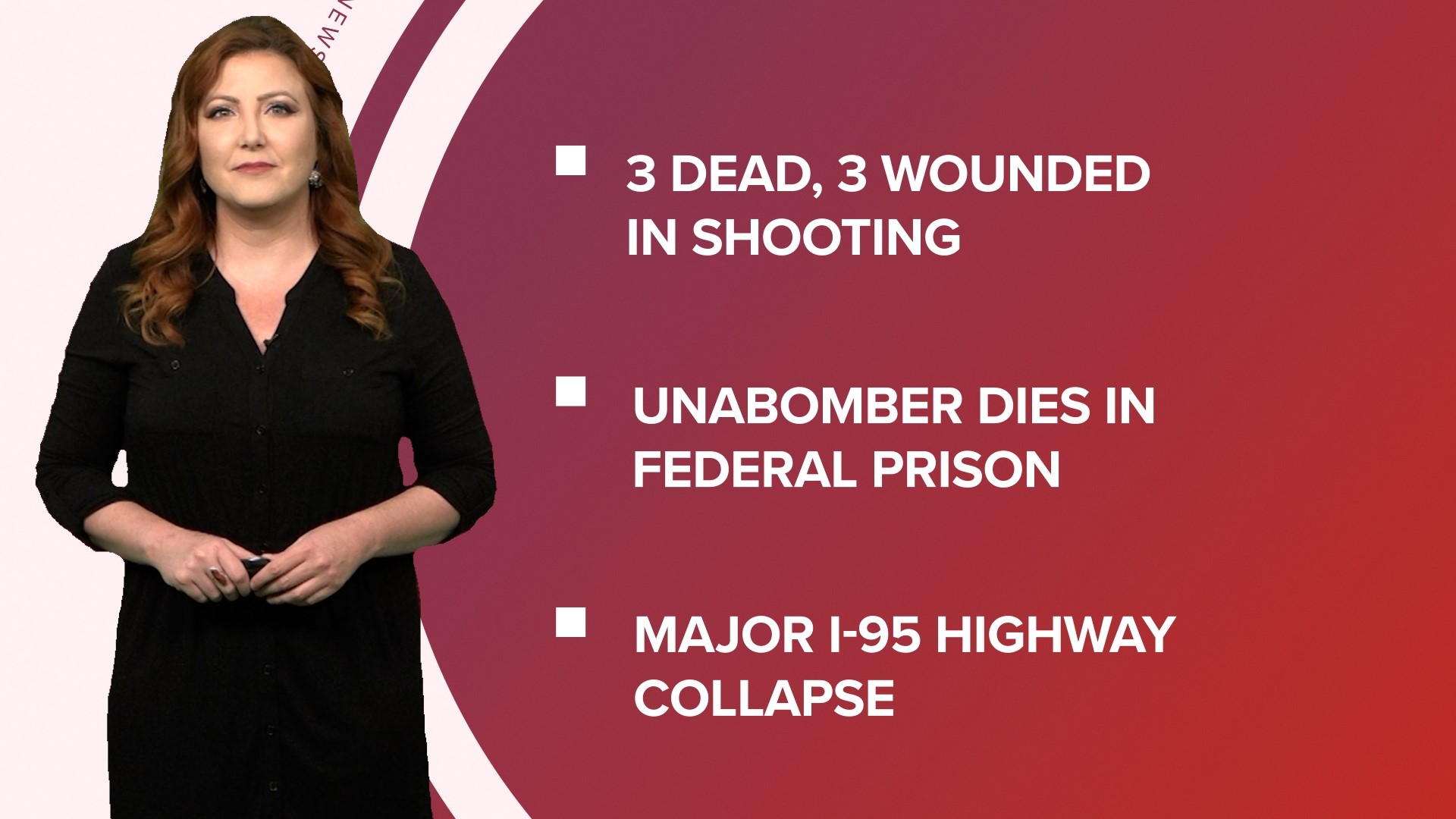 A look at what is happening in the news from 3 killed, and 3 others injured in a Maryland shooting to the Unabomber dies in prison and 2023 Tony Award winners.