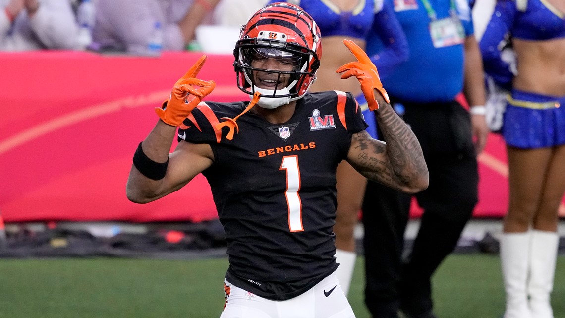 Cincinnati Bengals cornerback Chidobe Awuzie (22) celebrates after an  interception against the Los Angeles Rams during the second half of the NFL Super  Bowl 56 football game Sunday, Feb. 13, 2022, in