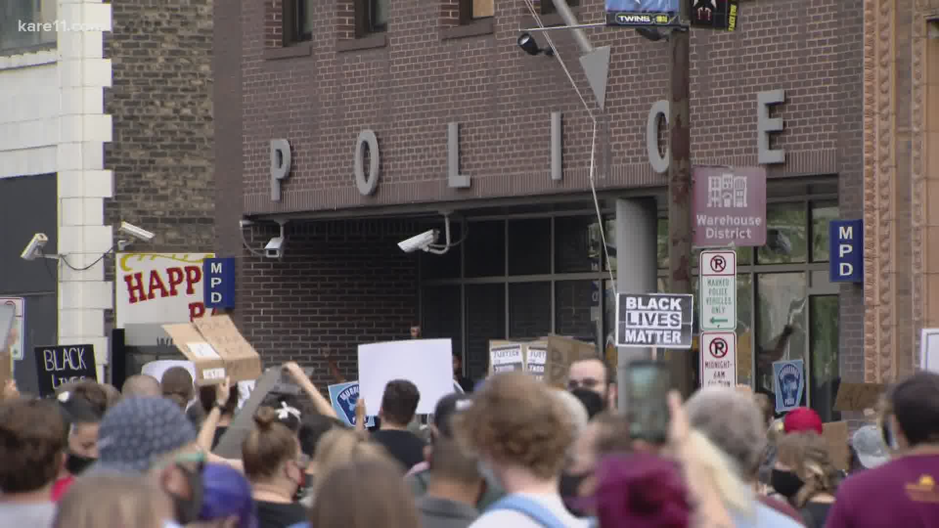 Local groups marched from the Hennepin County Government Center to the Minneapolis PD 1st Precinct on Monday evening.