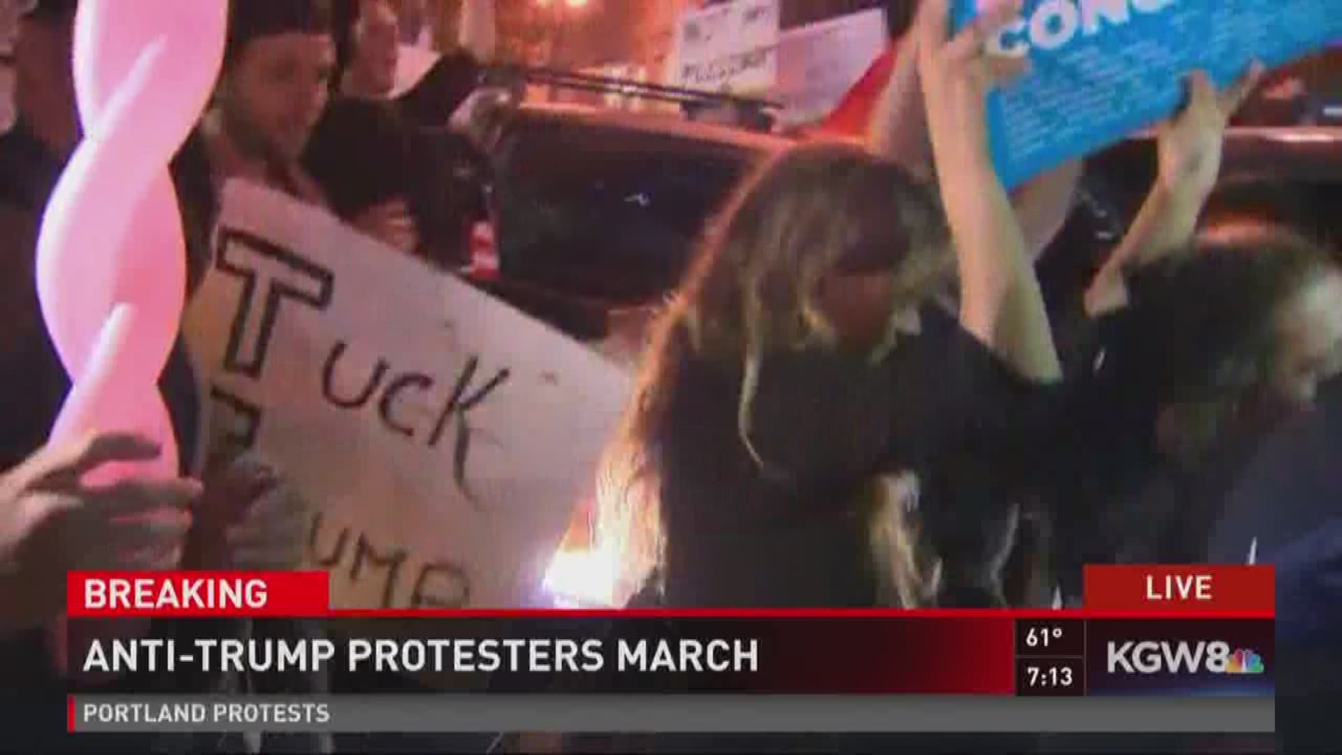 Driver's windshield smashed during protest