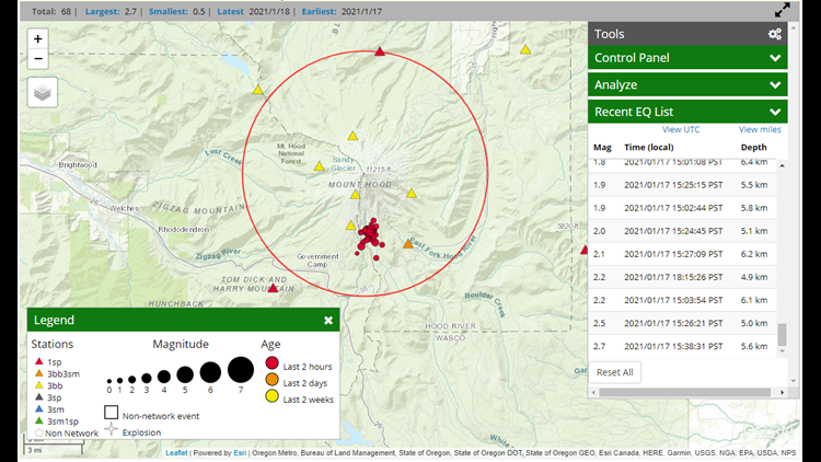 'Earthquake swarm' felt on Mt. Hood Sunday afternoon