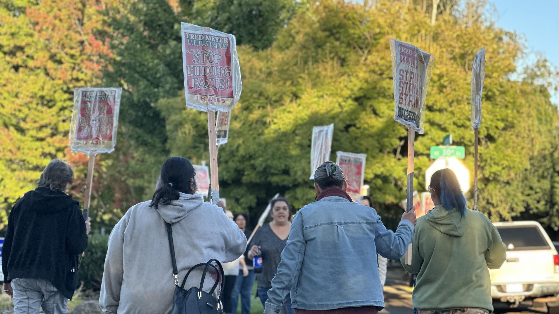 More than 4,000 Fred Meyer employees in the Portland metro area walked off the job Wednesday morning over what the worker's union describes as unfair labor practices