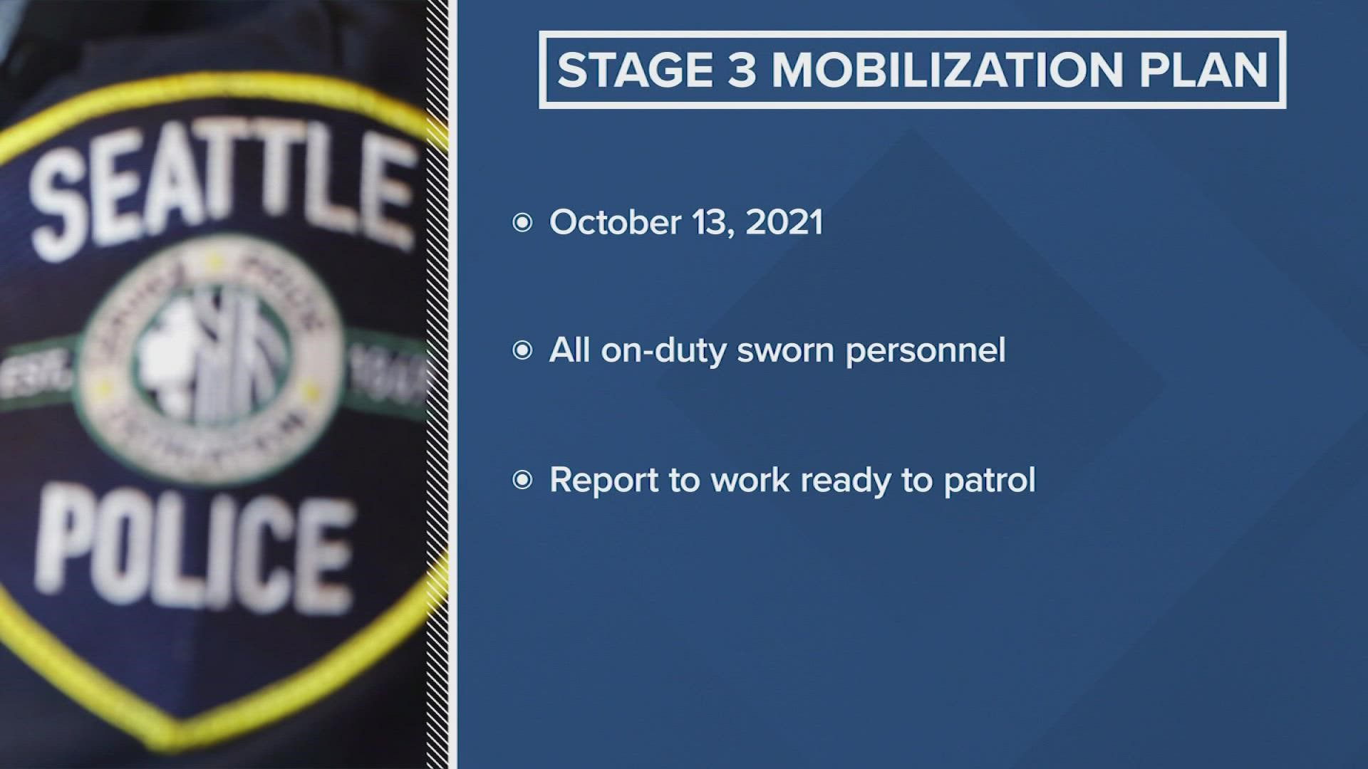 An emergency stage three mobilization plan is now in effect for the Seattle Police Department amid concerns over staffing shortages and emergency response times.
