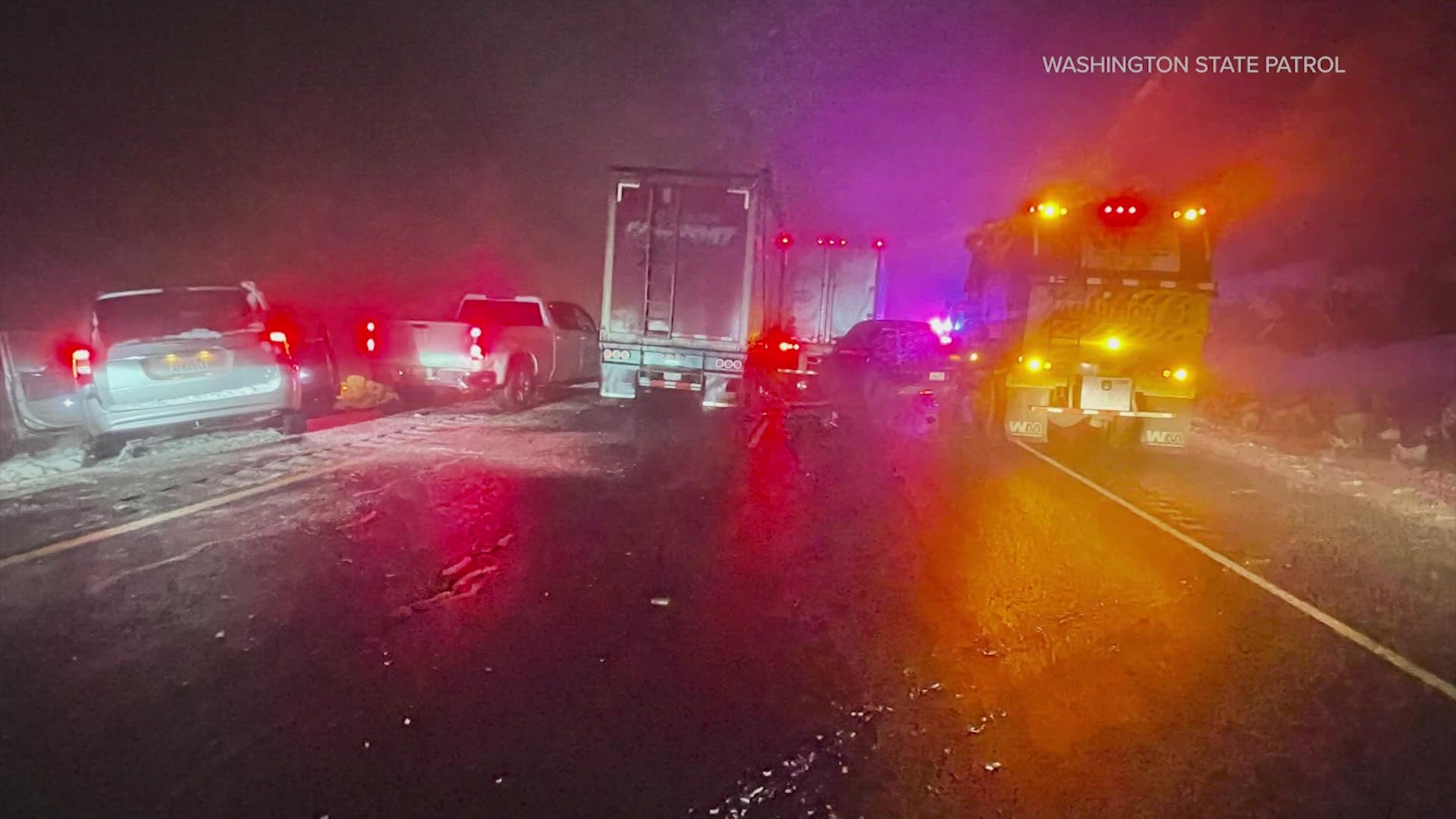 The large pileup happened at about 5:30 a.m. The highway reopened around 3:30 p.m.