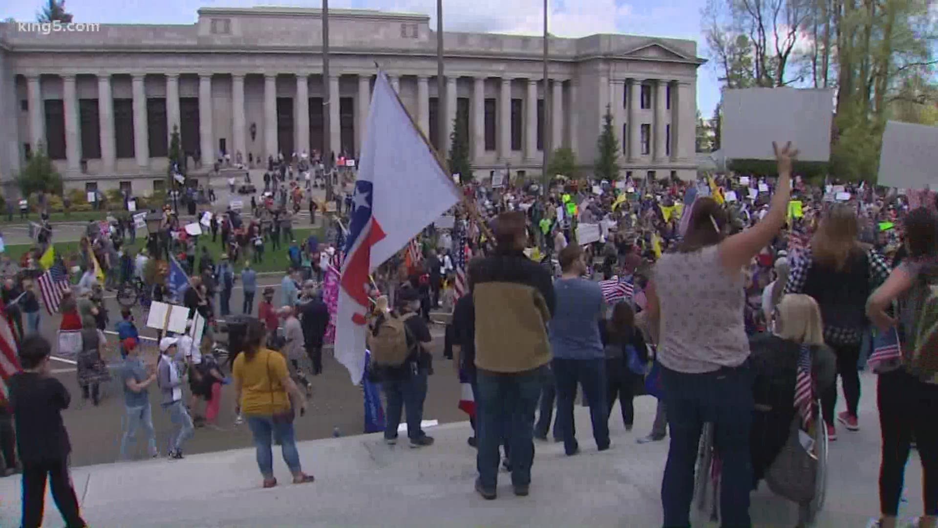 Thousands of people gathered on the steps of the Capitol to protest the "Stay Home, Stay Healthy" order.