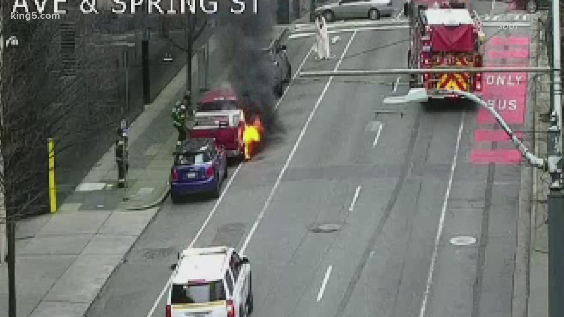 No bomb was found after police sent a robot to investigate the man's pickup, closing downtown Seattle streets for several hours Saturday.