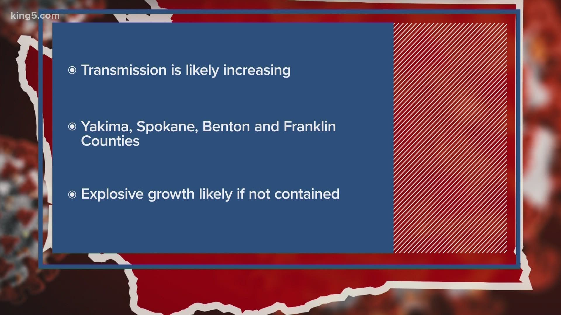 The latest statewide situation report released Saturday says there is a concern for Benton, Franklin, Spokane, and Yakima counties.