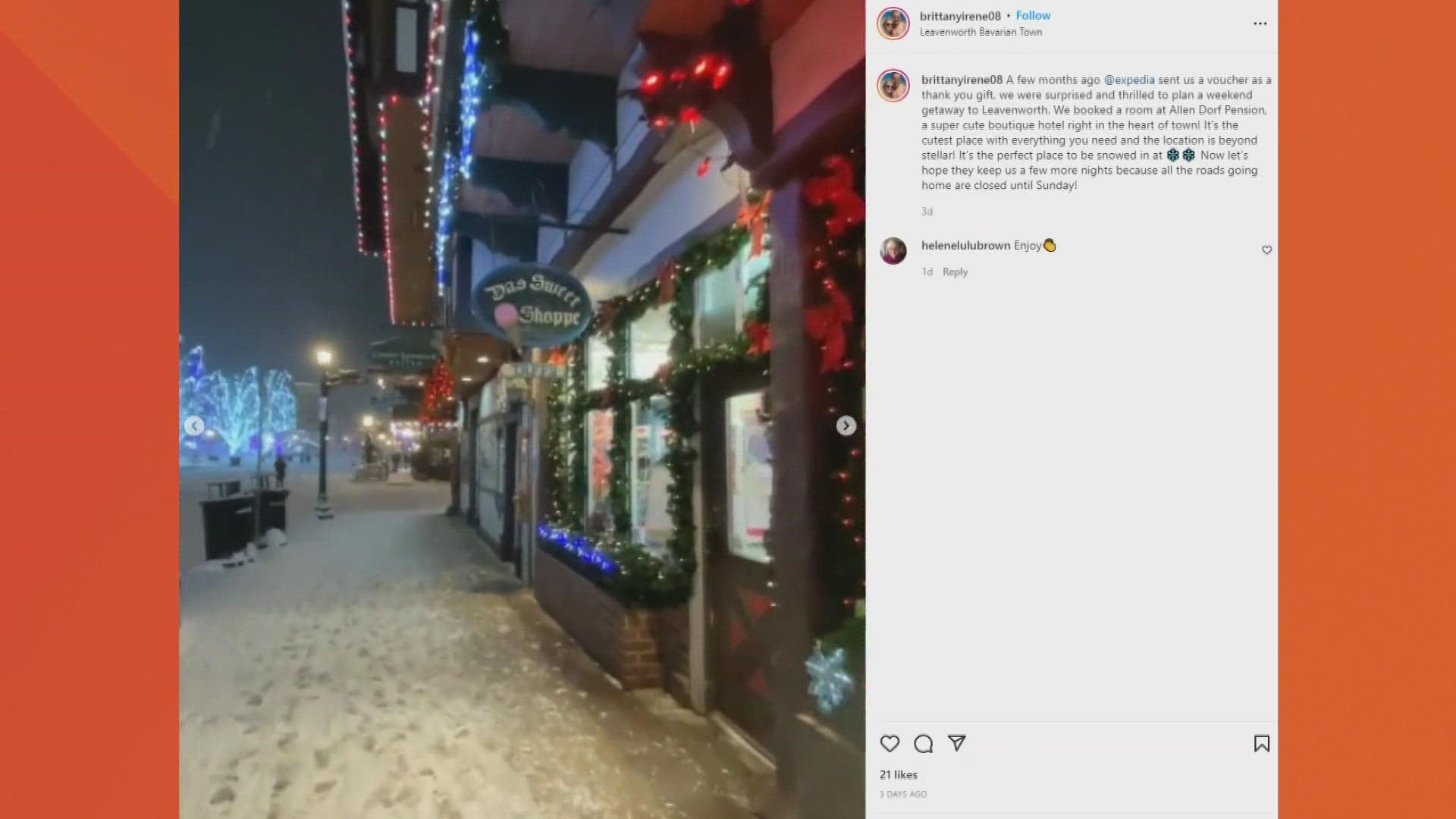 A Washington couple visiting Leavenworth filmed their experience getting snowed in during record snowfall and went viral on TikTok over the weekend.