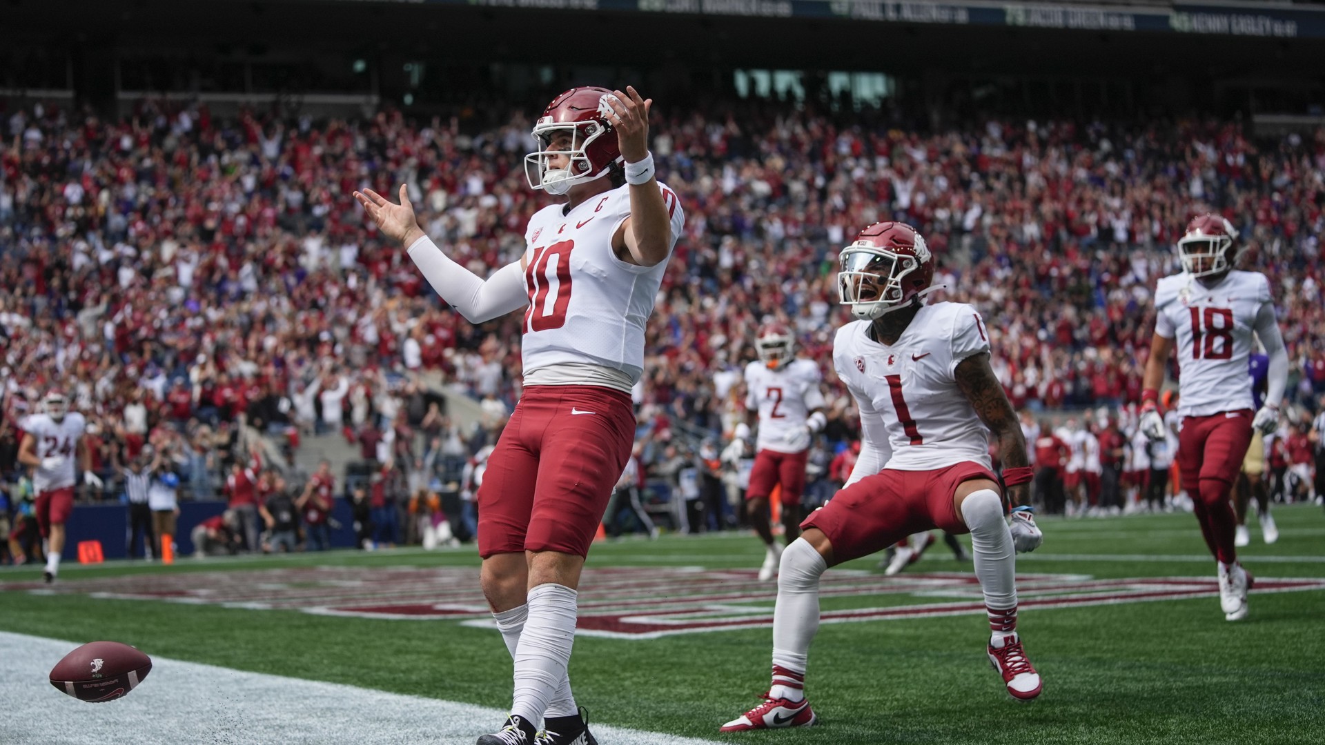 The Washington State Cougars defeated the Washington Huskies 24-19 in the Apple Cup, September 14, 2024. WSU's John Mateer threw for 1 touchdown and ran for two more