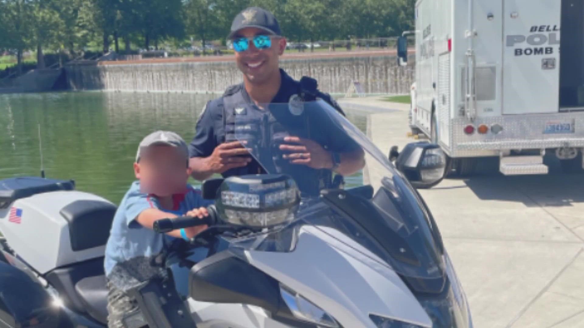 Officer Jordan Jackson was hit while riding his police motorcycle along Bellevue Way.
