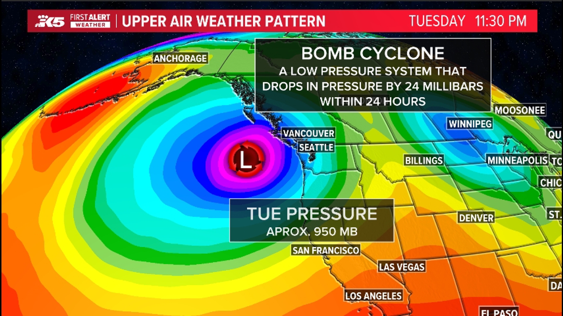 A bomb cyclone is a low-pressure system that drops in pressure by 24 millibars within 24 hours. Here's what that means for the upcoming weather system.