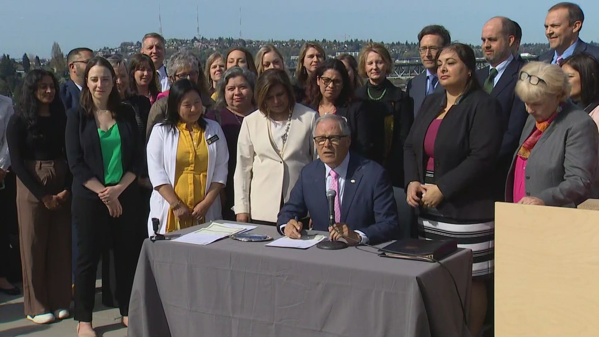 The Governor held a ceremony to sign 5 bills related to protecting access to abortion and reproductive care in Washington state