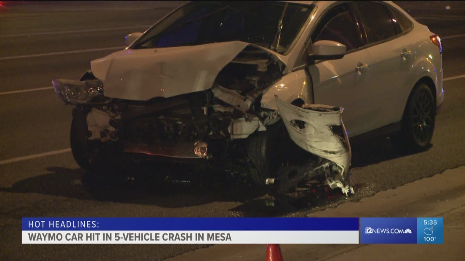 Self-driving Waymo car hit in a 5-vehicle crash in Mesa | krem.com