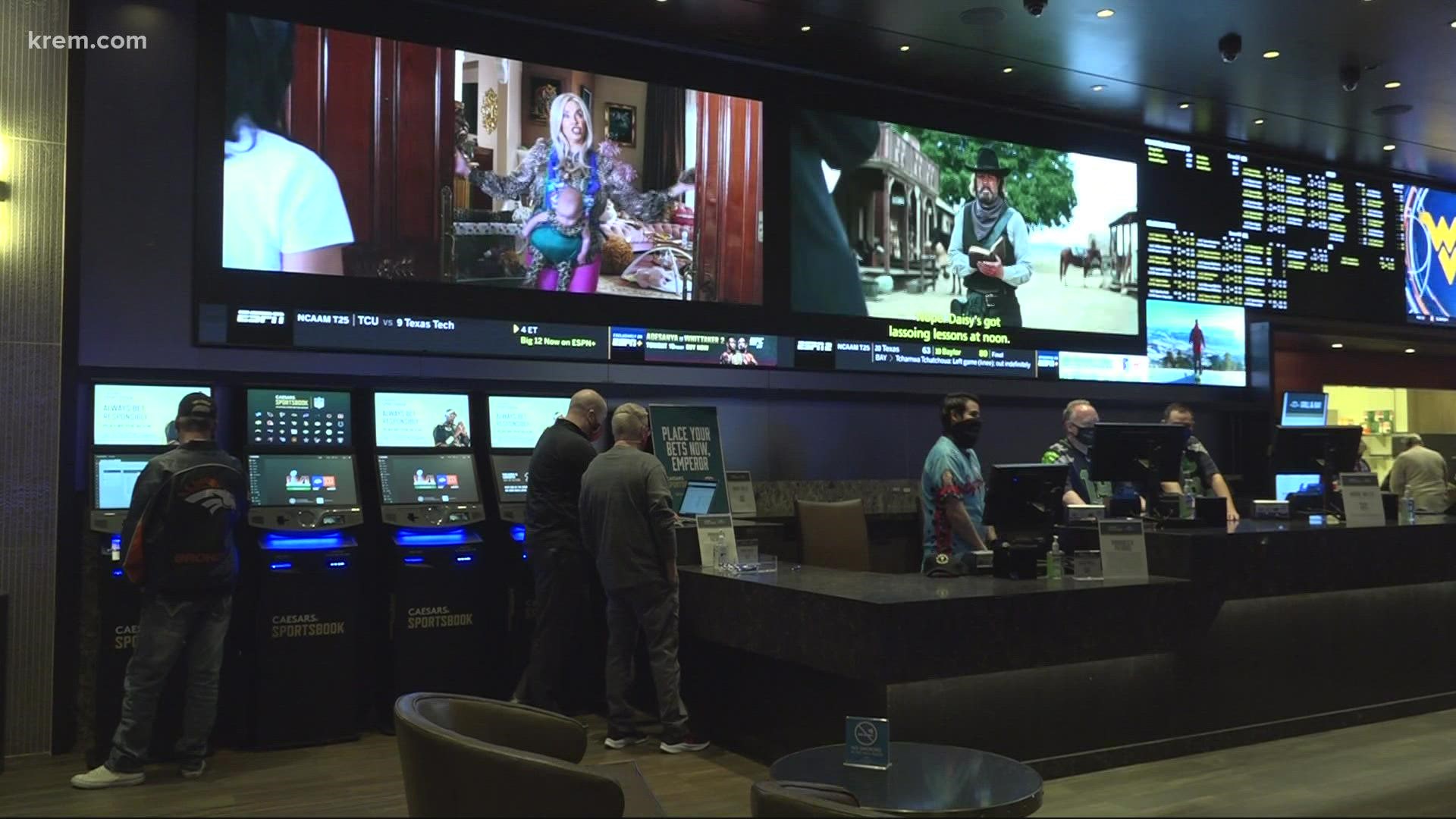 Caesars Sportsbook opened at Spokane Tribe Casino and allows local sports betters to place their bets ahead of major sporting events.
