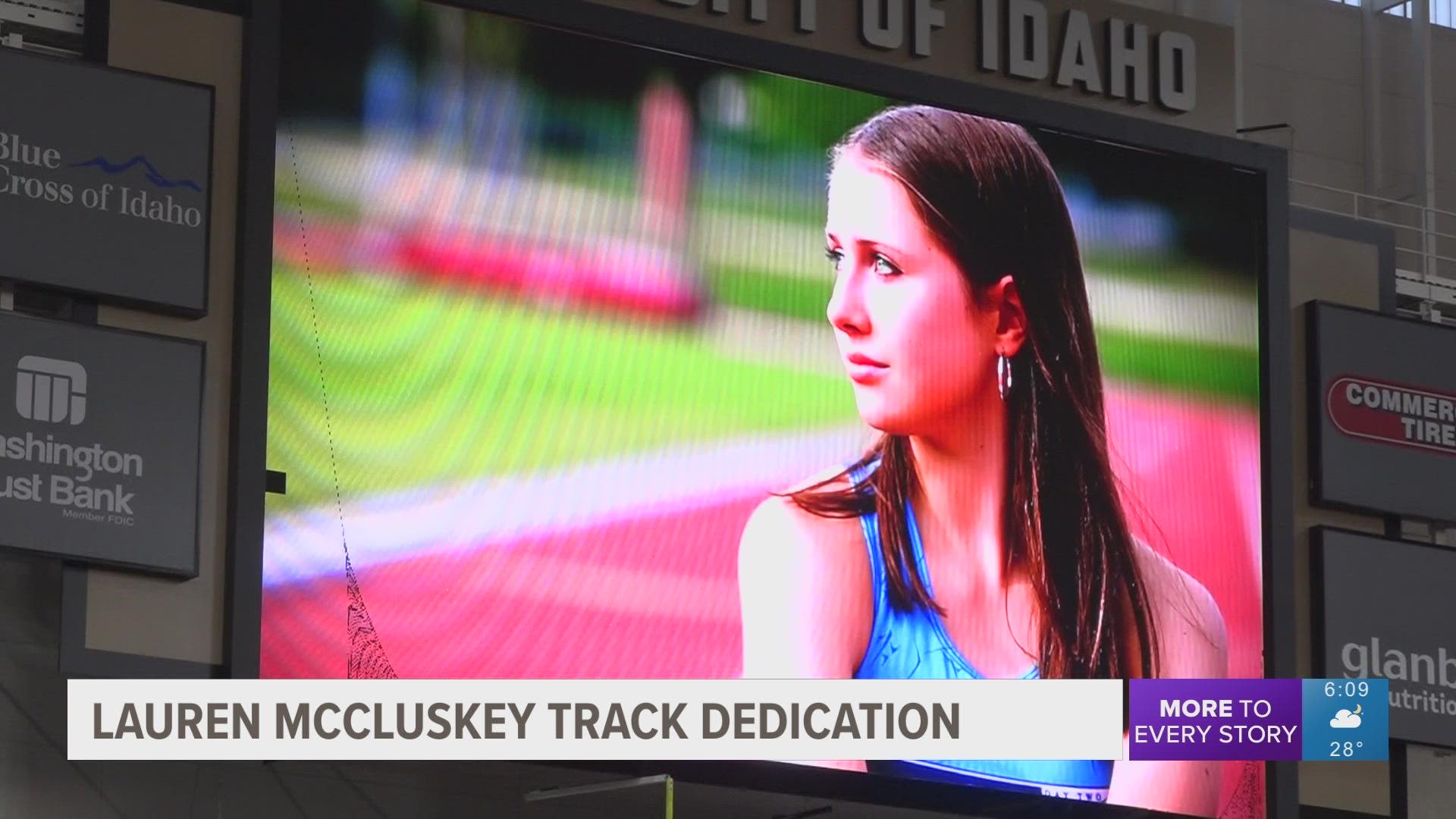 The track was named in honor of McCluskey and her time in University of Idaho's Athletic program.
