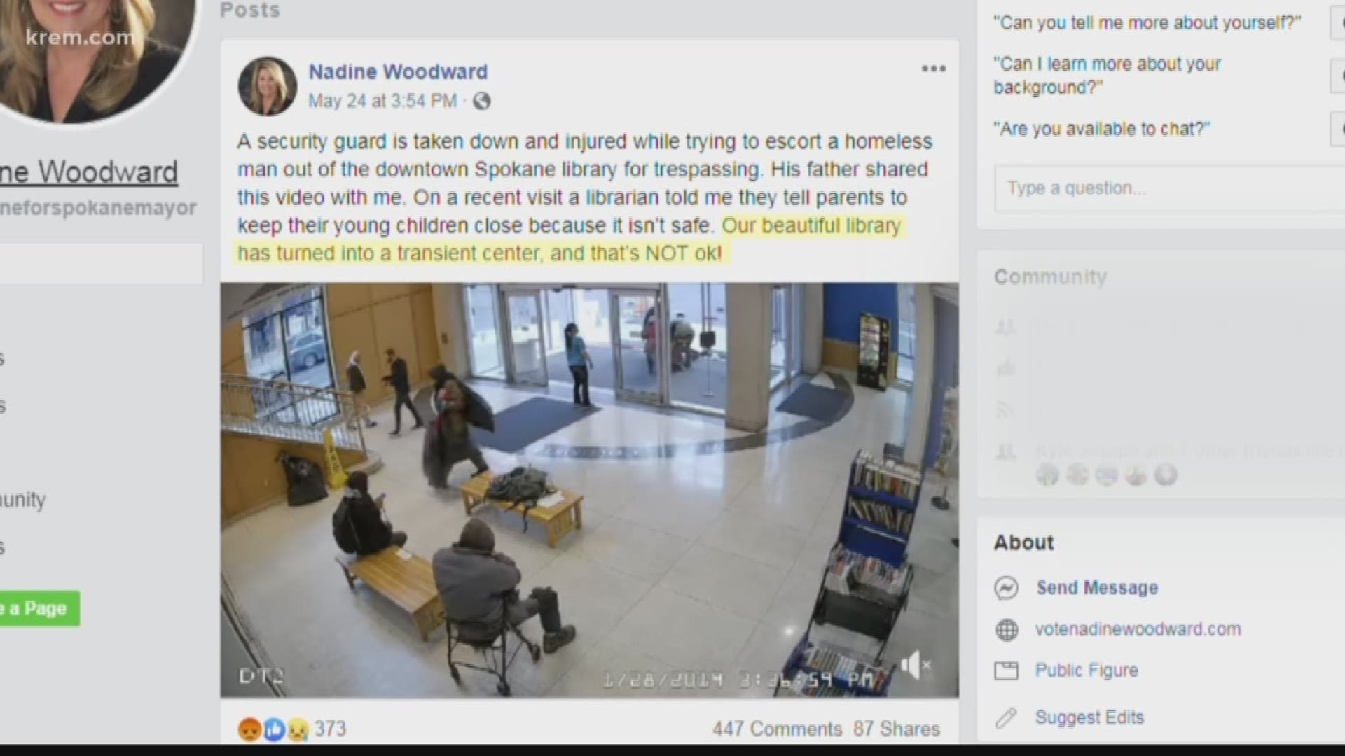 Nadine Woodward was criticized after saying the video showed that homeless people were making the downtown library unsafe.