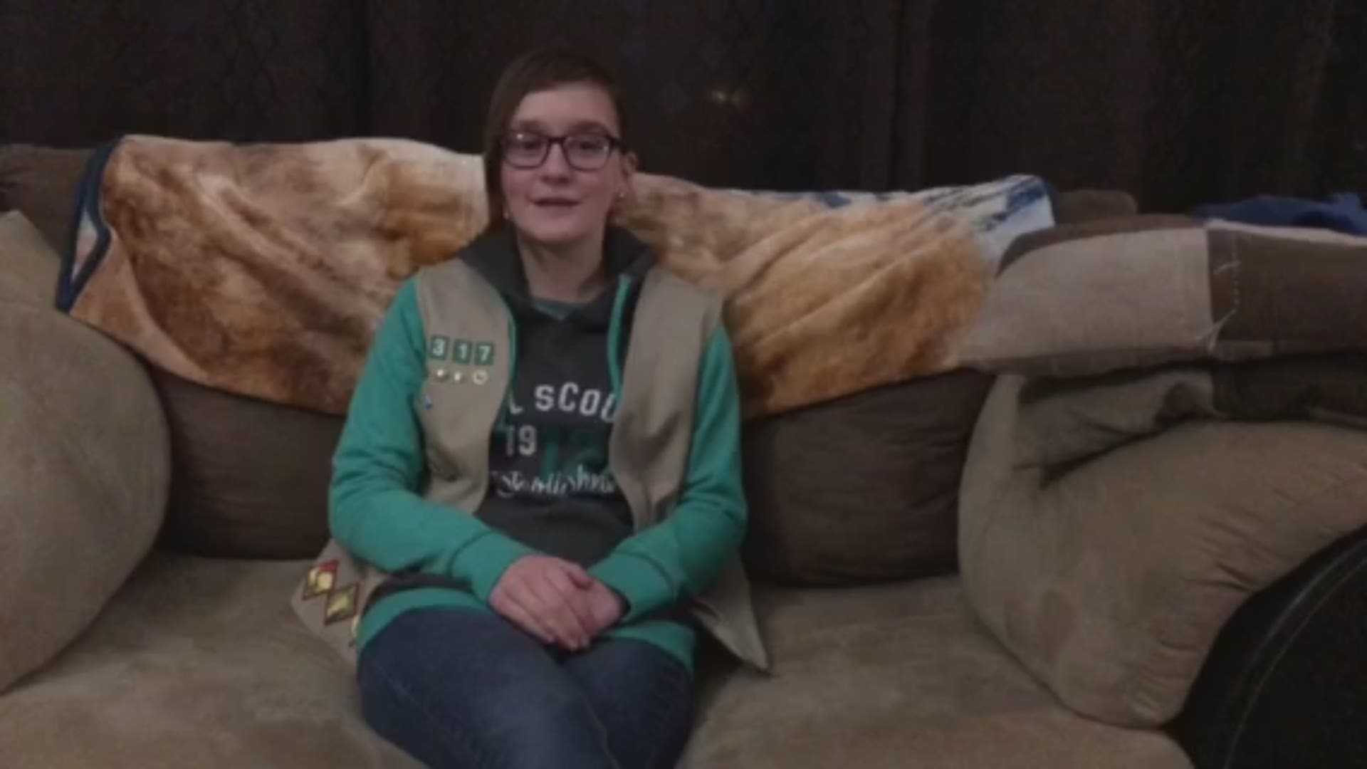 Kaidance Miller hopes to donate 3,000 boxes of Girl Scout cookies to U.S. troops this year. (Video courtesy of Kaidance's mother Liz)