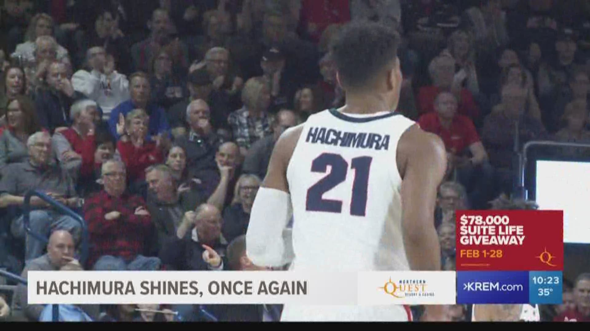 The Zag junior scored 32 points in the team's 12th straight win.