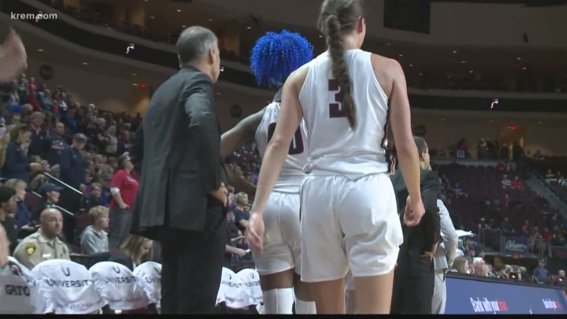 KREM Sports Director Brenna Greene provides an update from Las Vegas as the Gonzaga women's basketball team lost the WCC title to BYU, and head coach Lisa Fortier had to leave the game early for a family emergency.