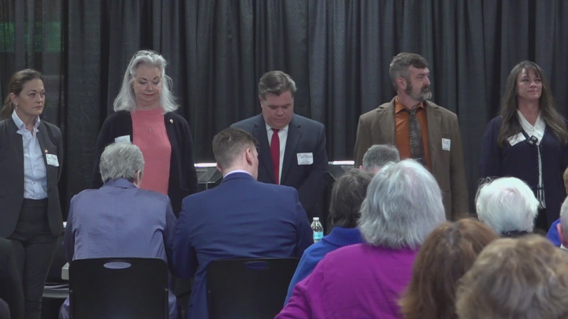 Five of the 11 candidates were at the Moran Prairie Library Monday night.