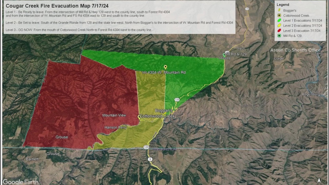 Level 3 Evacuations (GO NOW) extended for Cougar Creek Fire in Asotin ...