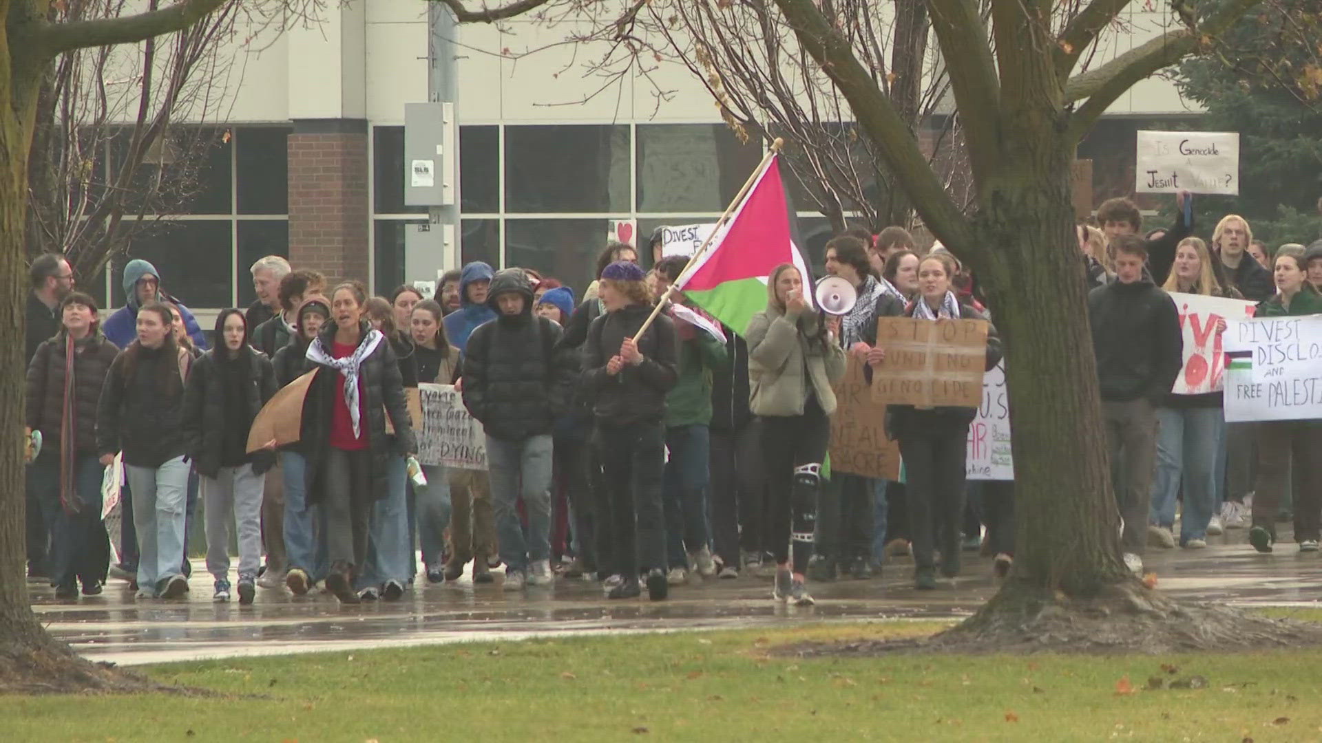 GU students, faculty and staff organized the protest to call on the university to divest from weapons manufacturers profiting from the war between Israel and Hamas.