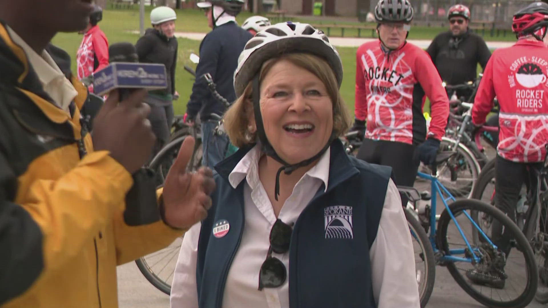 Mayor Brown is one of many taking part in Bike to Work Day in Spokane.