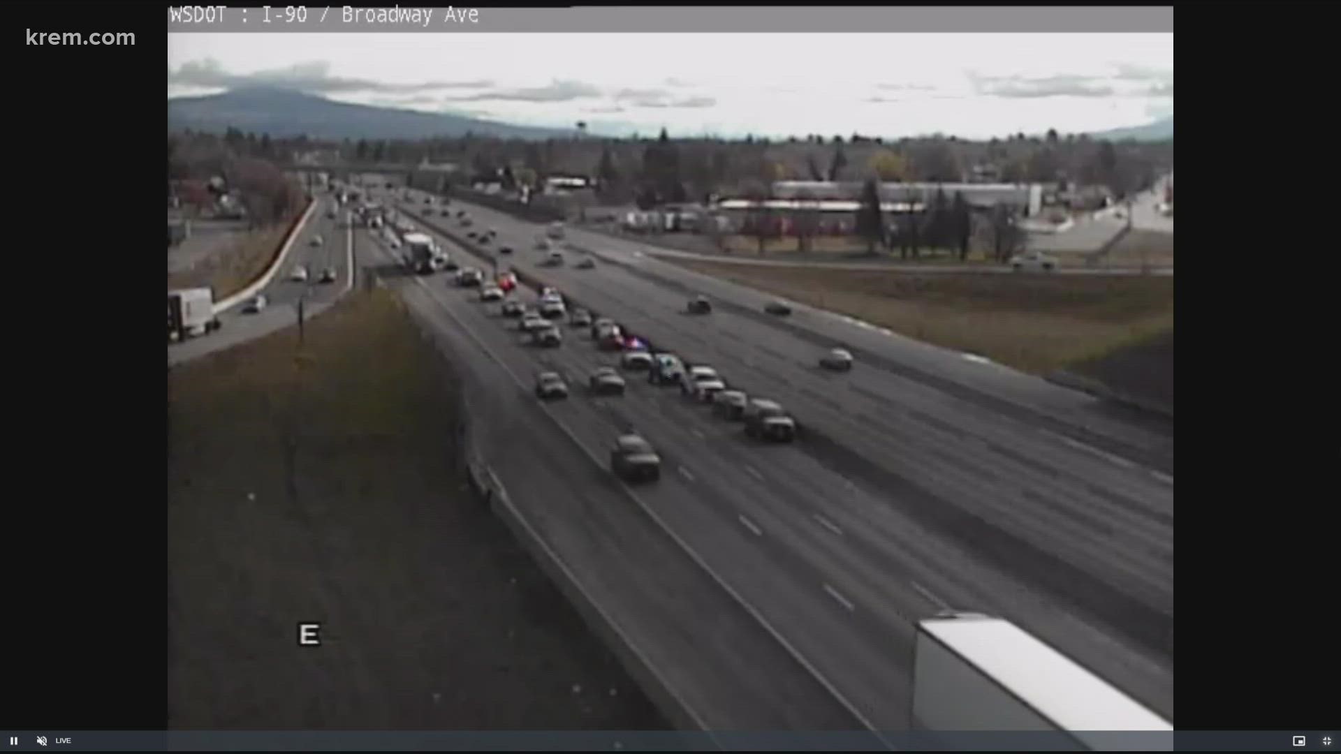 Crash on westbound I-90 blocking traffic near Broadway Ave.