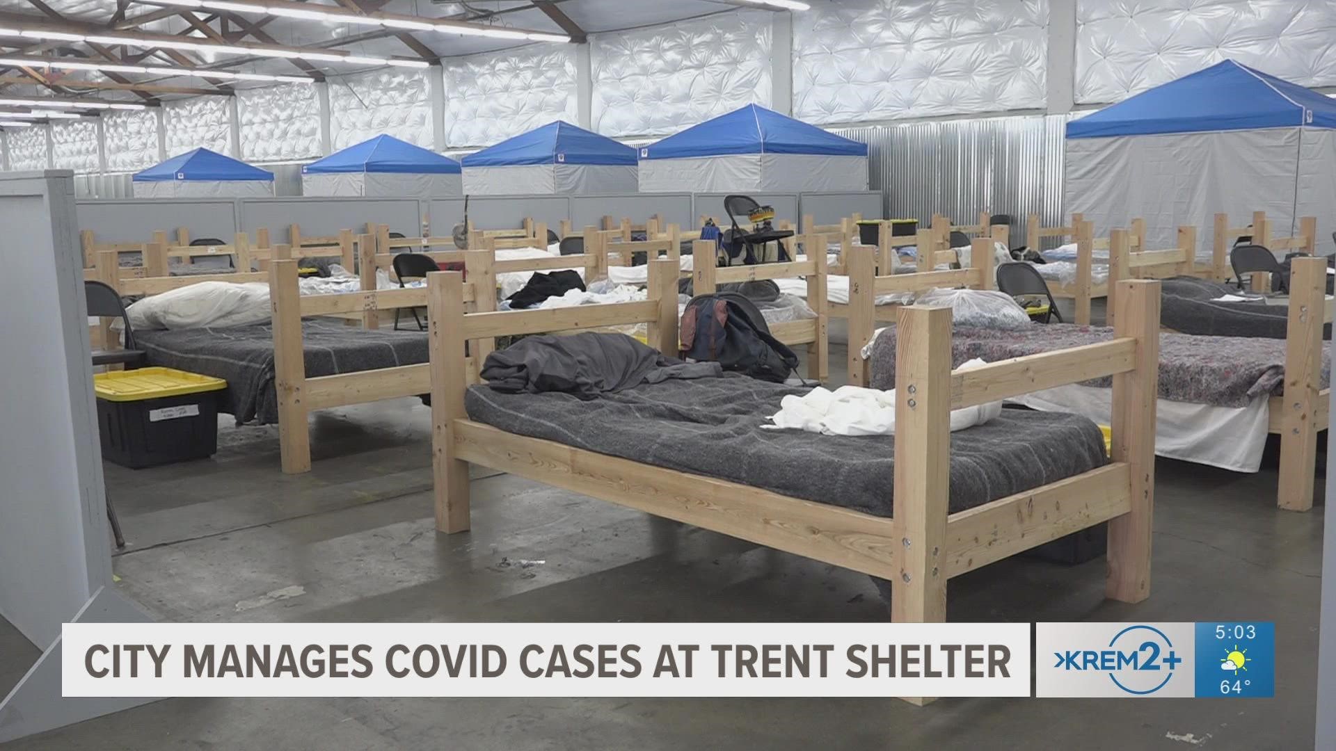 Spokane Regional Health District says COVID-19 testing at the shelter happens once a week, and over-the-counter tests are provided on days testing is not.