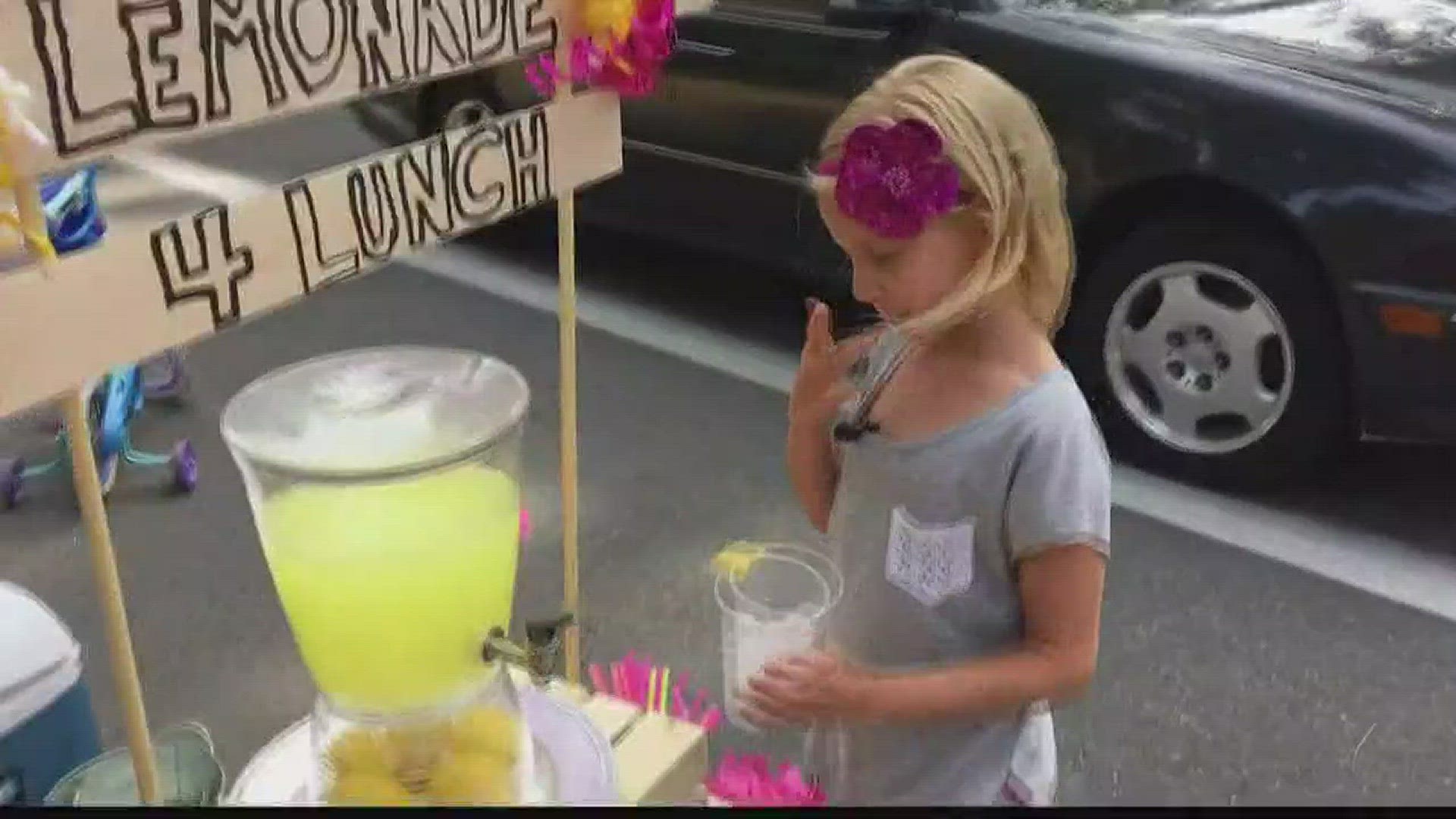 KREM 2's Dave Somers goes to a 6-year-old's lemonade stand in Coeur d'Alene because she is donating all her money to help pay off the CDA school lunch debt.