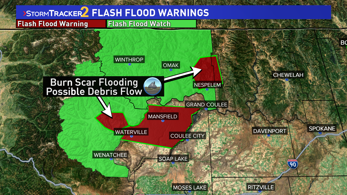 Flash Flood Warning issued for parts of Okanogan, Ferry Counties