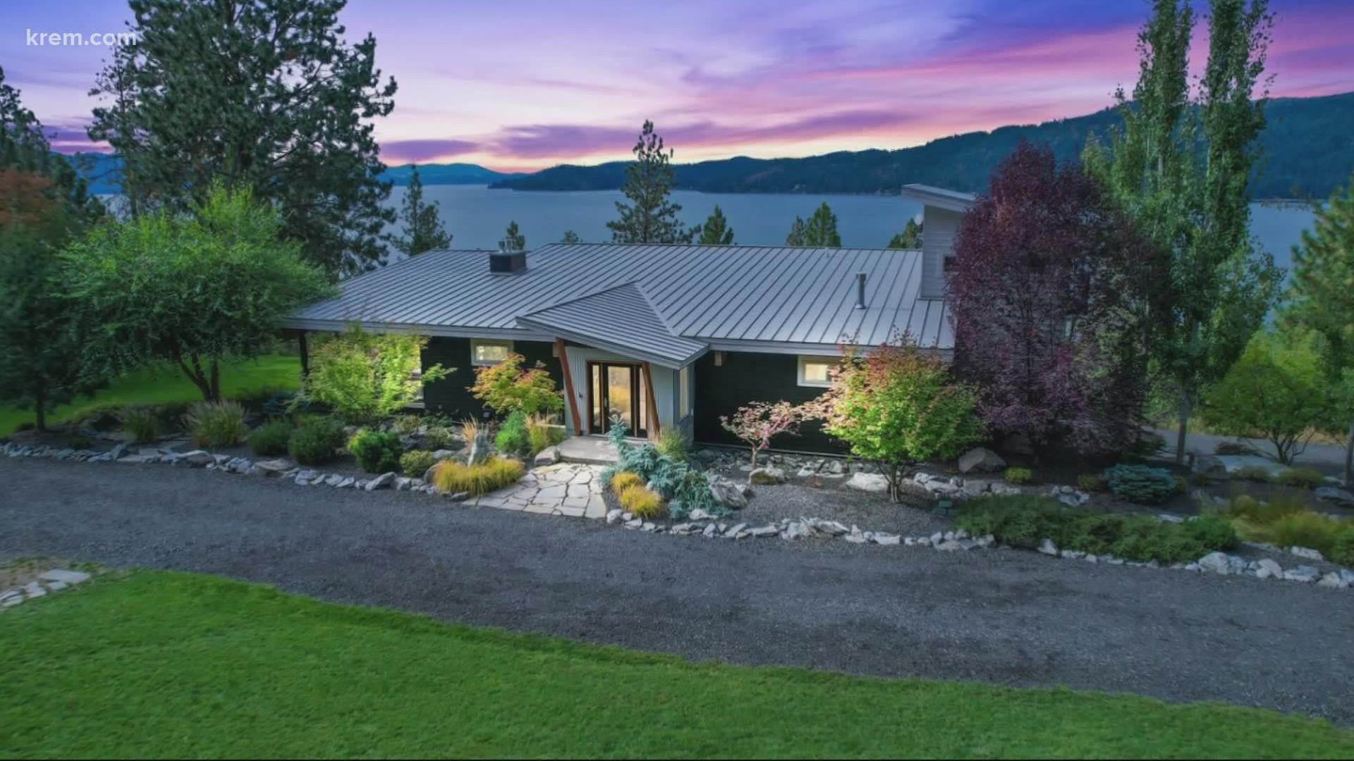 The 7.83-acre house has views of Lake Coeur d’Alene and an additional 5.26 acres of buildable land.