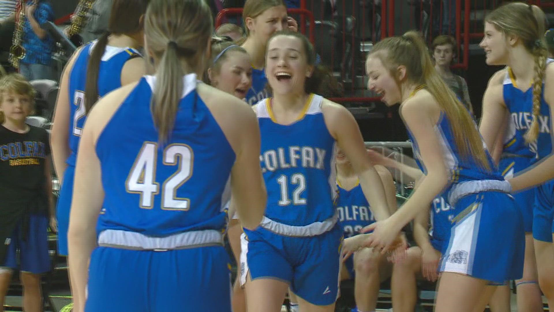 Watch highlights from the Washington State 2B basketball tournament game between #3 Colfax and 	#7 Liberty. Colfax won the game 74-49.