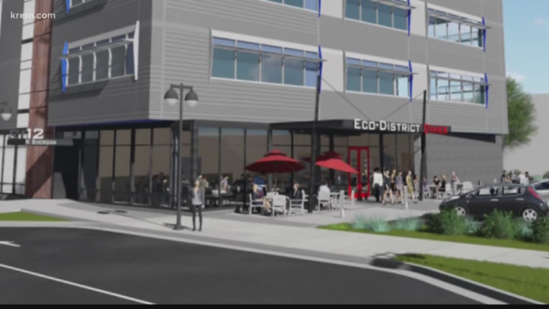 When complete, it will be one of the largest energy saving building in the world and a learning center for a thousand students. Construction on the eco-friendly building in Spokane's U-district is about halfway done.