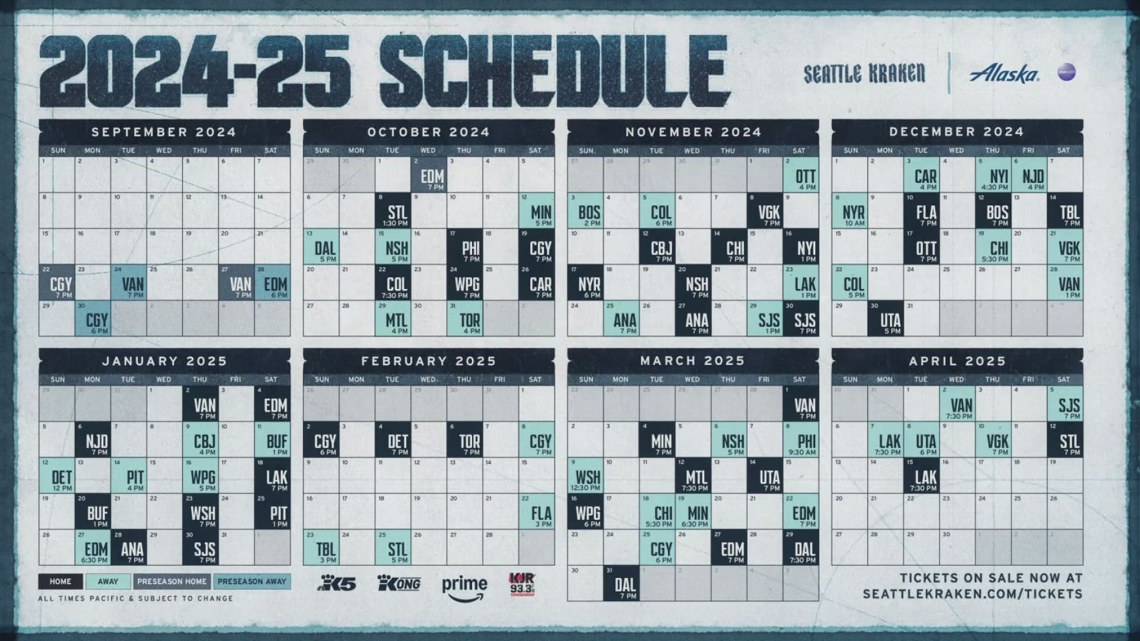 Take a look at the 202425 Seattle Kraken schedule