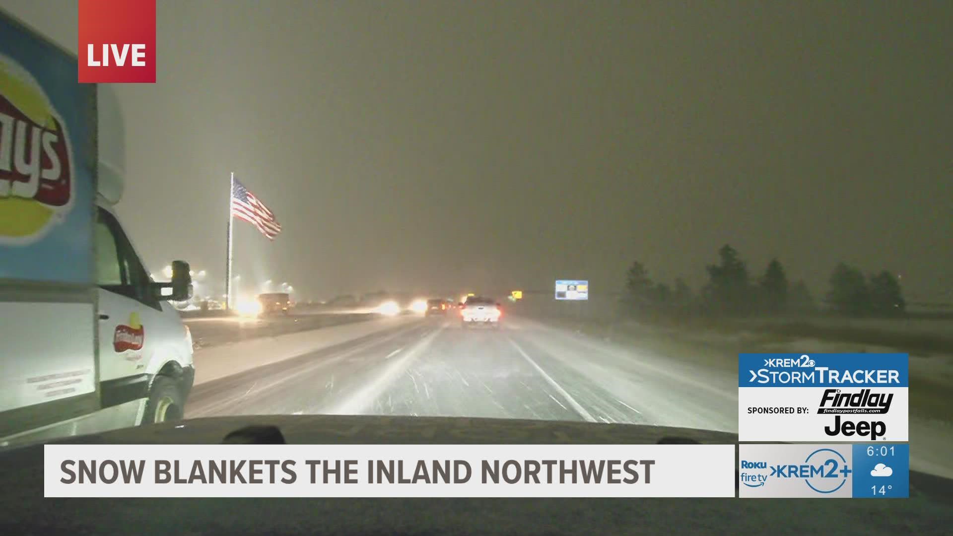 Heavy snow in Spokane, Inland Northwest on Tuesday morning
