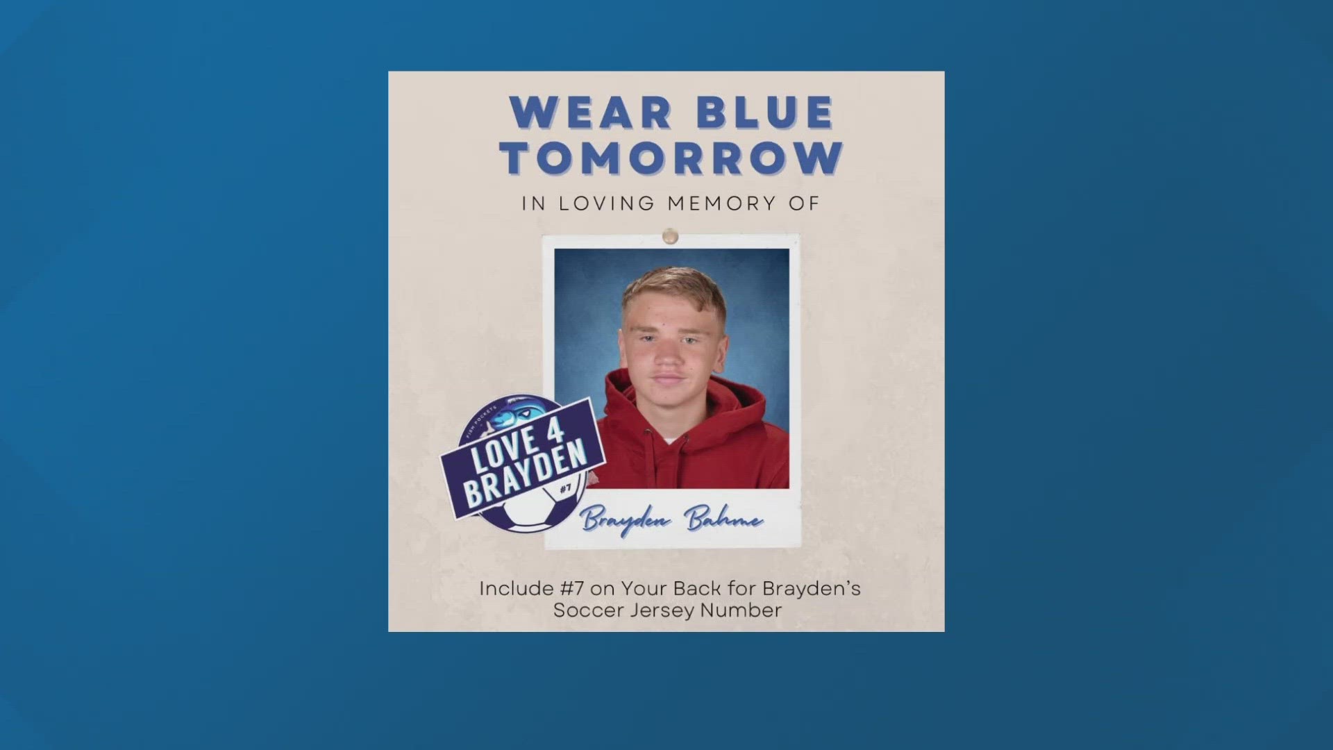 The vigil to honor Cheney High School sophomore Brayden Bahme is taking place at Crunk's Field in Cheney at 6 p.m. on Monday.