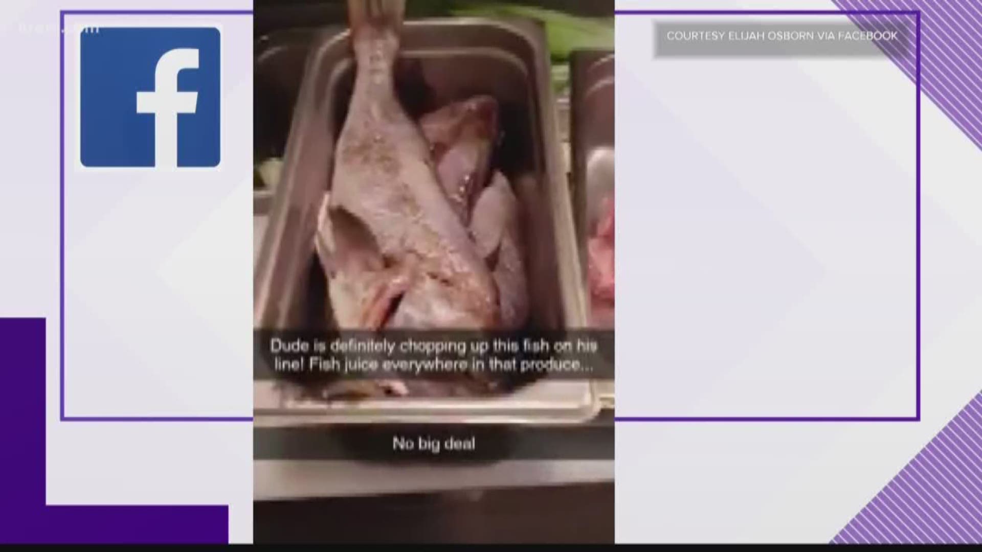 The video, allegedly shot from inside QQ Sushi, shows someone preparing food in a large mixing bowl on the floor, then storing it under a shelf.