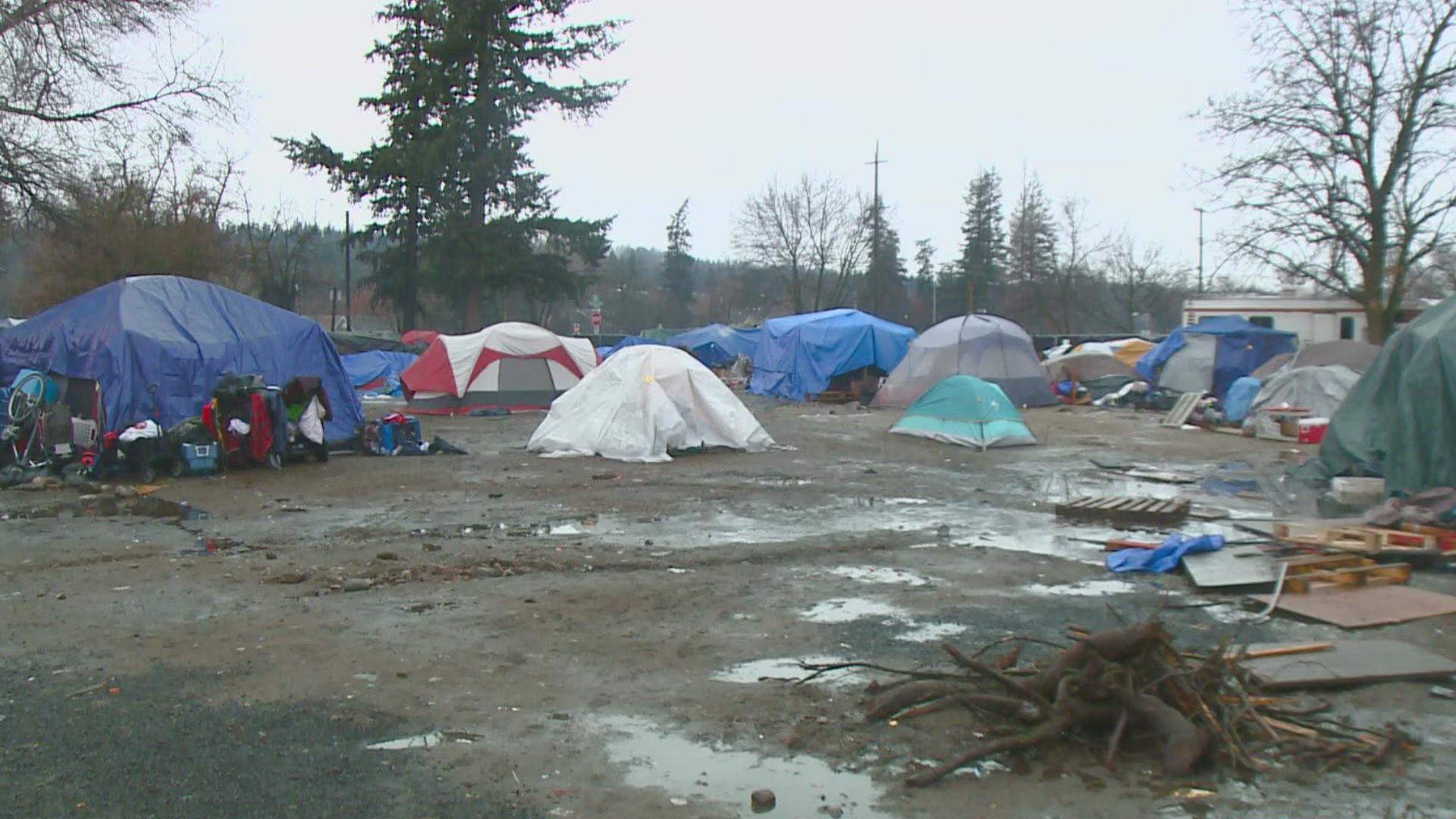 A status conference for a lawsuit over clearing the I-90 homeless camp in Spokane is scheduled for today.