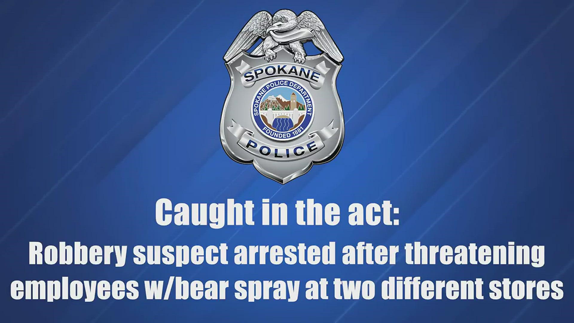 Spokane police said the suspect loaded a cart with thousands of dollars worth of merchandise and threatened employees with bear spray. Credit: SPD