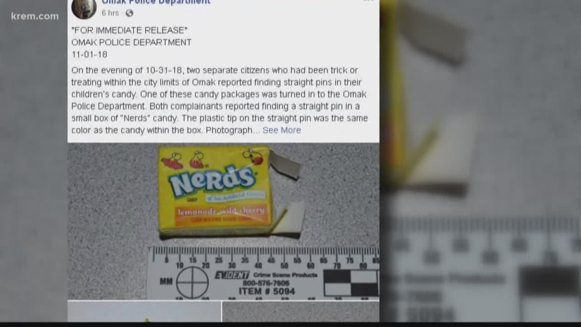 Omak parents find pins in kids' Halloween candy, police say