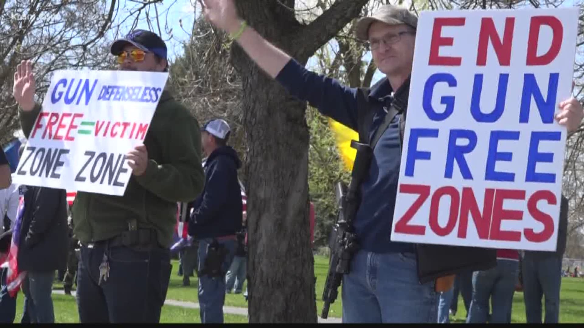 Spokane Conceal Carry hosted a rally, known as the Liberty or Death rally, Saturday morning in Franklin Park to protest a gun safety initiative that would raise the purchase age of semi-automatic rifles to 21, among other regulations.