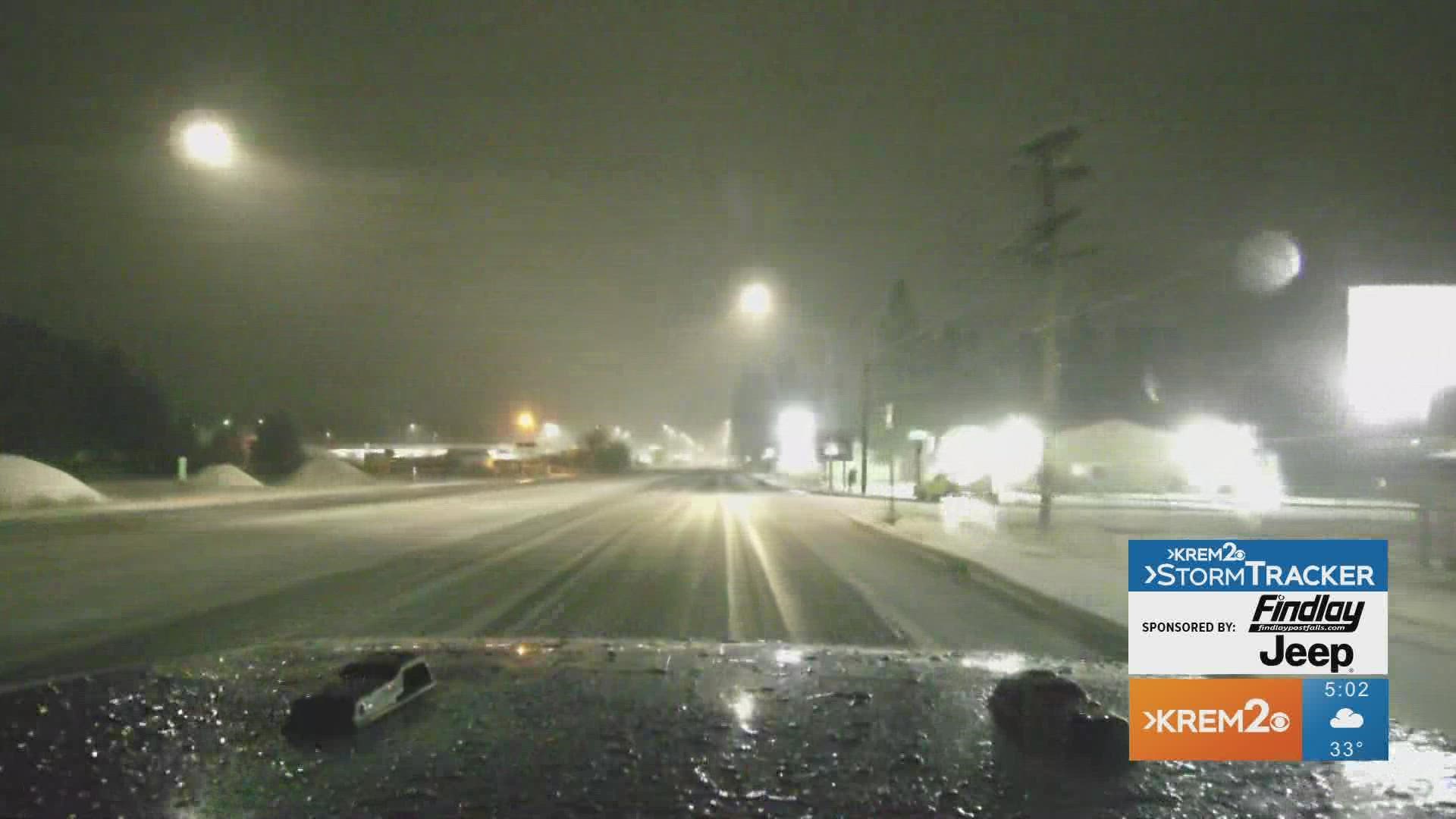 Spokane drivers face slushy, wet roads as city gets first snowfall of