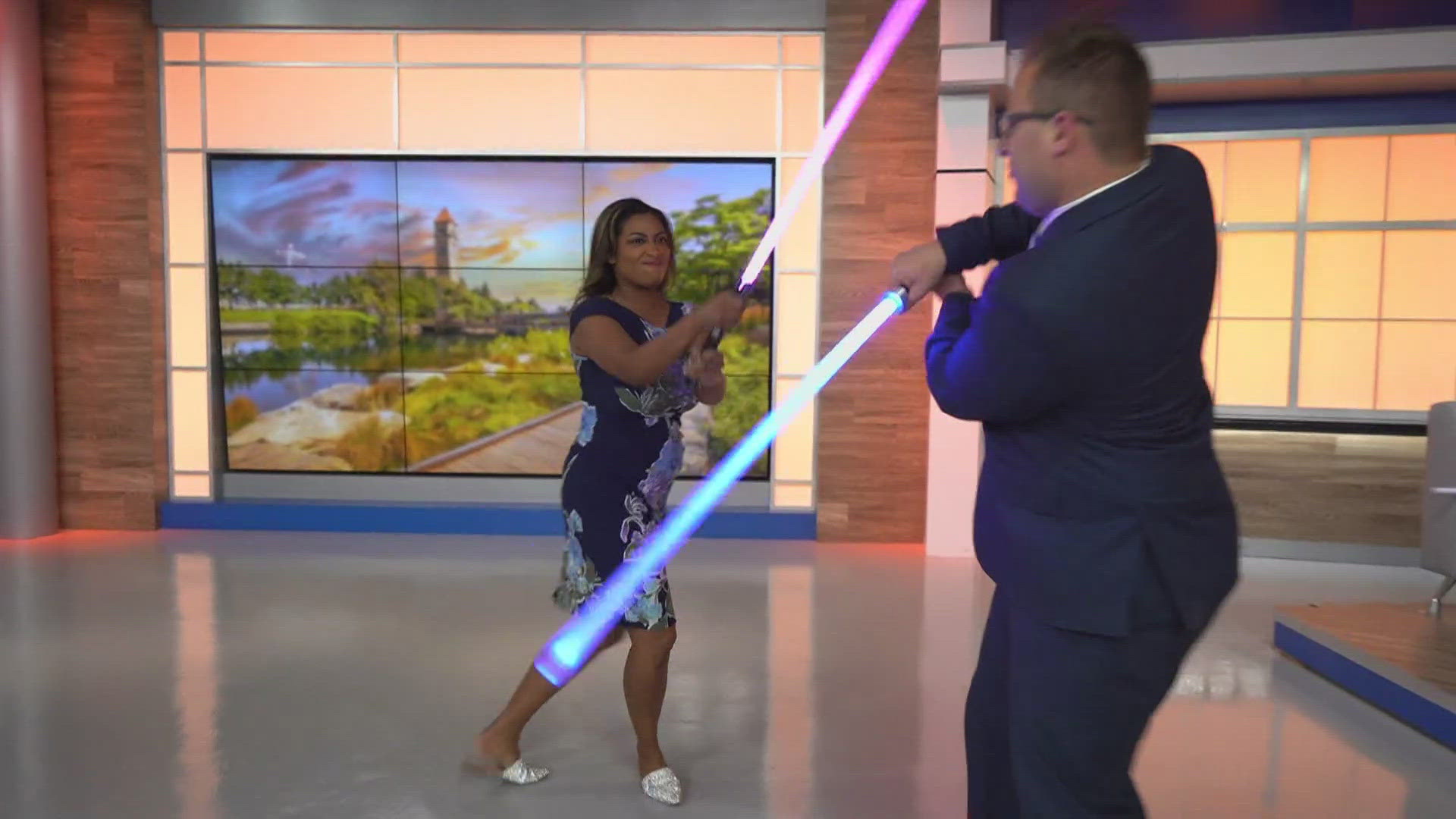 Tim, Thomas and Channing battled it out with lightsabers and one anchor was the clear winner!