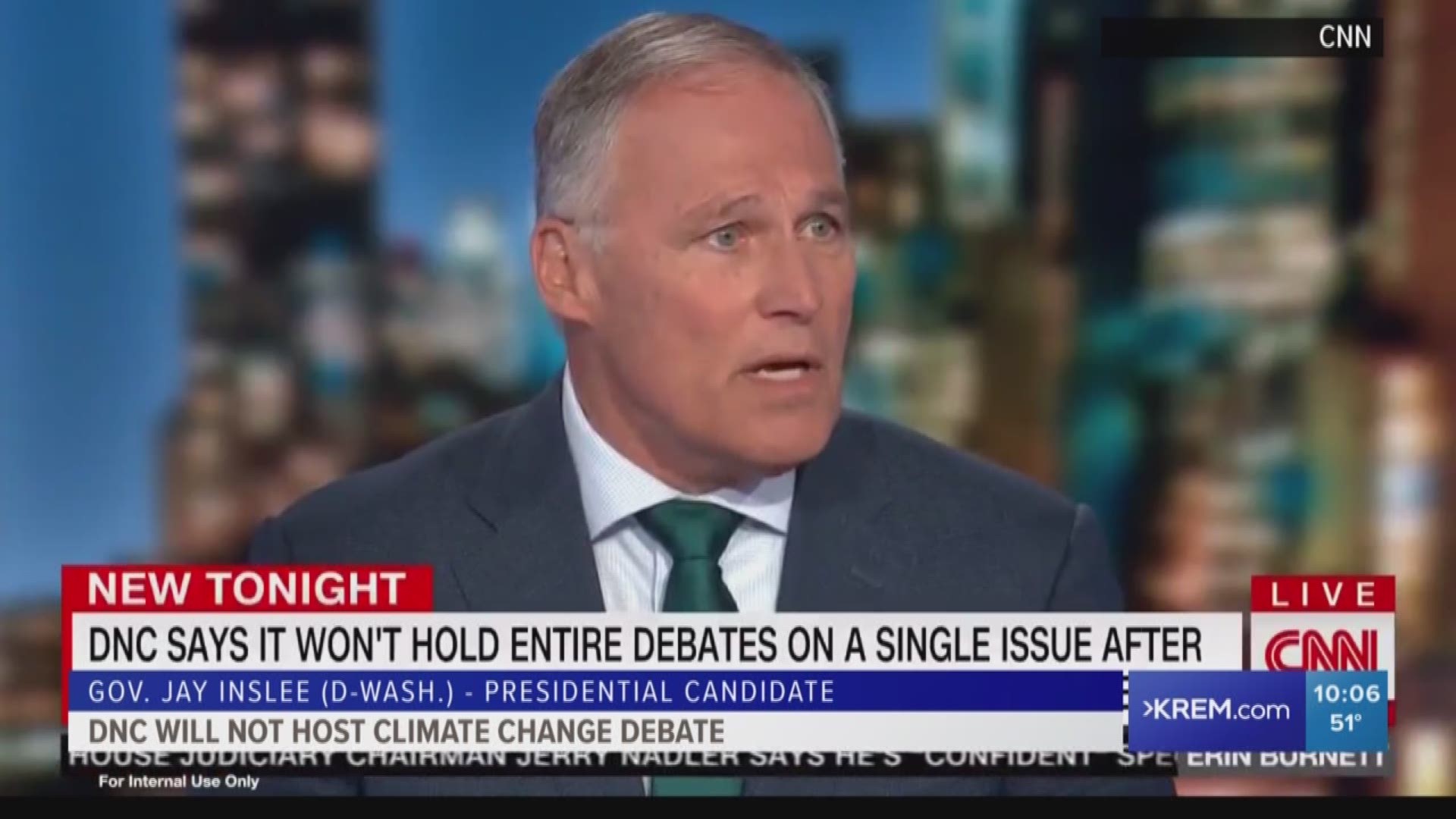 Inslee also said the DNC would bar him from future debates if he took part in a climate change debate held by any outside organization.