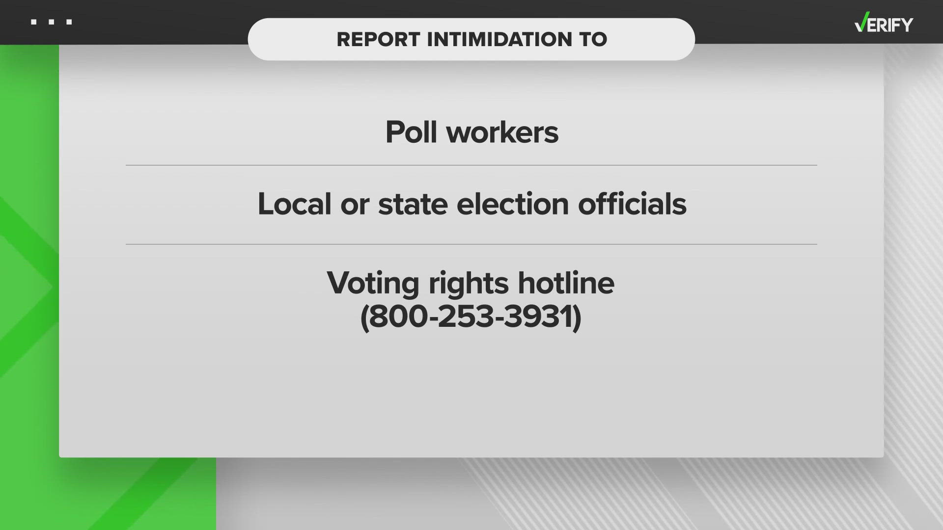 Federal and state laws say it is a crime to intimidate or interfere with a person trying to vote. 