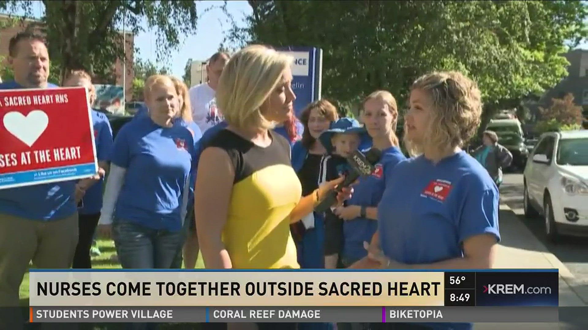 Hundreds of nurses gathered outside Sacred Heart as a sign of solidarity in their quest for safer hospital measures including staffing and benefits.