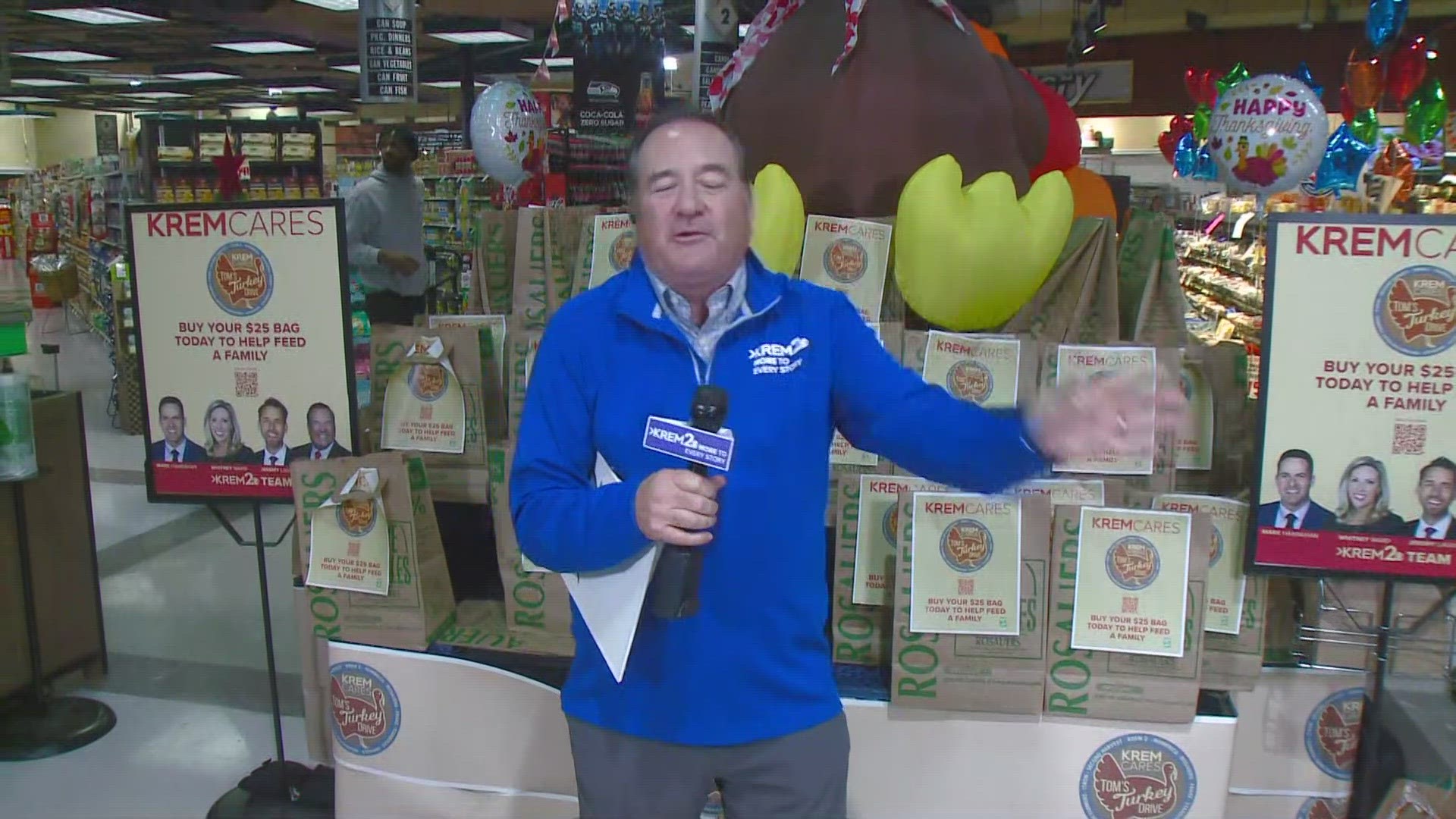 KREM Cares Tom's Turkey Drive continues in area Rosauers. Your donation helps feed a local family on Thanksgiving.